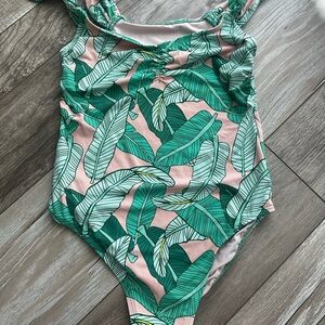 Tropical Leaf Print Kids Swimsuit